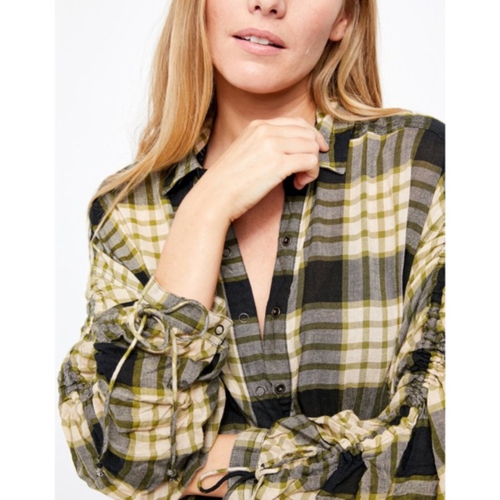 Free People We The Free Pacific Dawn Plaid Peplum Snap Buttonwdown - Picture 5 of 16